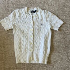 ralph lauren white cable knit short sleeve sweater top size xs